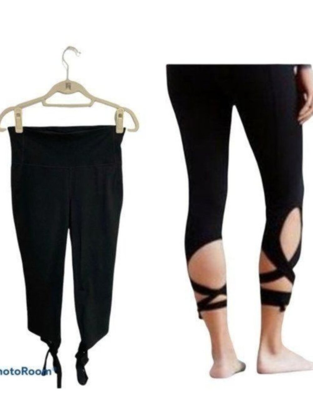 GapFit Black High-Waisted Yoga Leggings Tie Bottom - Size M NWOT